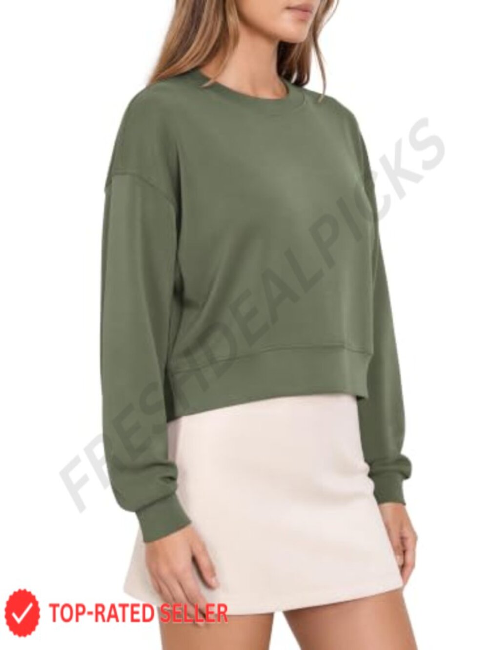 Modal Soft Cropped Sweatshirt Oversized Crewneck Pullover Top